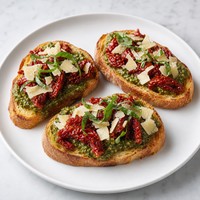 Sundried Tomato, Pesto and Parmesan Bruschetta